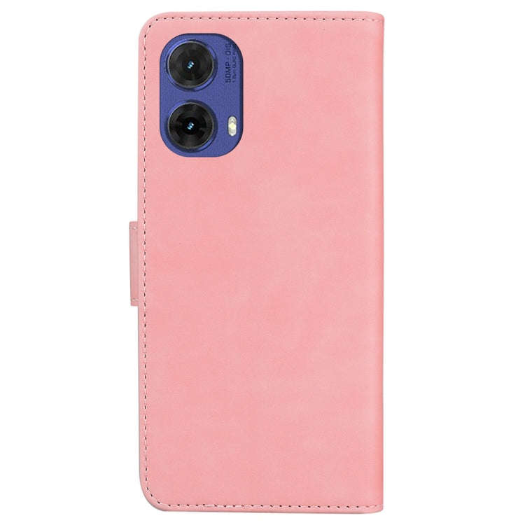 For Motorola Moto G85 Skin Feel Pure Color Flip Leather Phone Case(Pink)