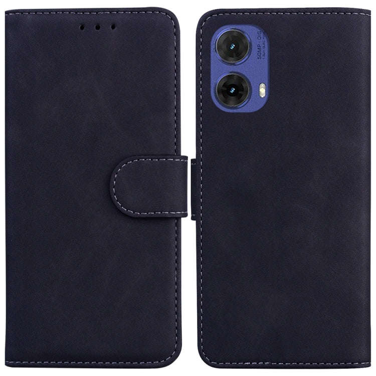 For Motorola Moto G85 Skin Feel Pure Color Flip Leather Phone Case(Black)