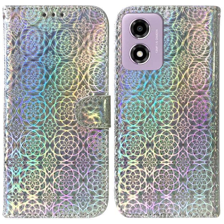 For Motorola Moto G04s / Moto E14 Colorful Magnetic Buckle Leather Phone Case(Silver)