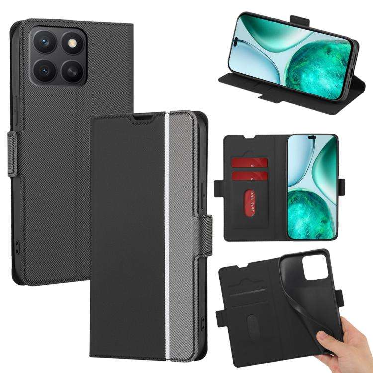 For Honor X8c 4G Twill Texture Side Button Leather Phone Case(Black)