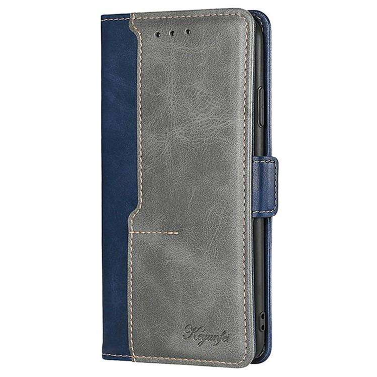 For Honor X8c 4G Contrast Color Side Buckle Leather Phone Case(Blue + Grey)