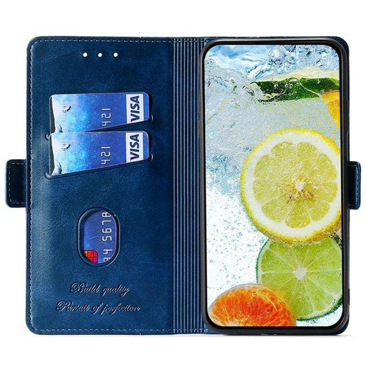 For Honor X8c 4G Contrast Color Side Buckle Leather Phone Case(Blue + Grey)
