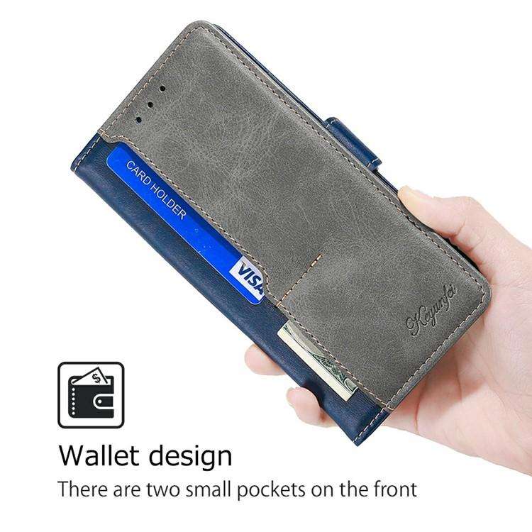 For Honor X8c 4G Contrast Color Side Buckle Leather Phone Case(Blue + Grey)