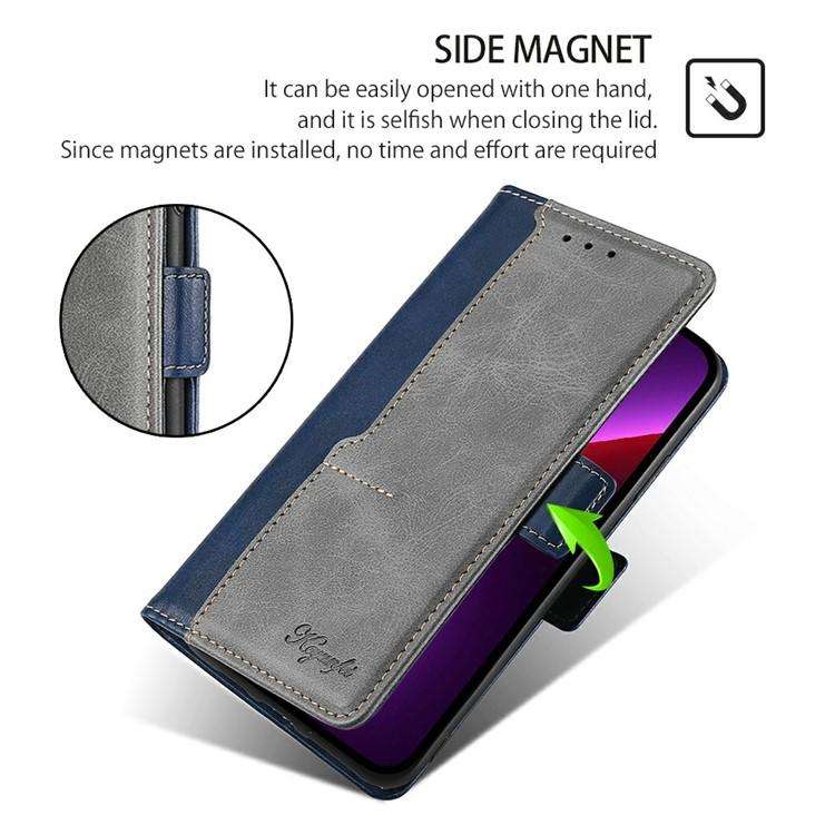 For Honor X8c 4G Contrast Color Side Buckle Leather Phone Case(Blue + Grey)