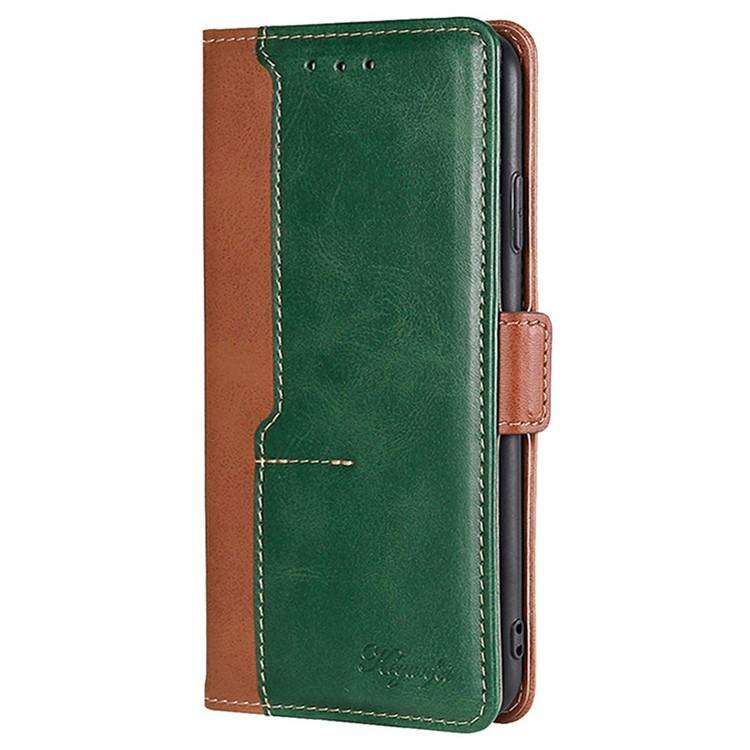 For Honor X8c 4G Contrast Color Side Buckle Leather Phone Case(Light Brown + Green)
