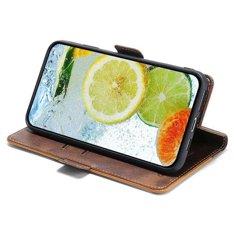For Honor X8c 4G Contrast Color Side Buckle Leather Phone Case(Light Brown + Green)