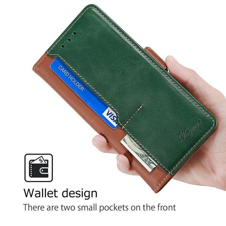 For Honor X8c 4G Contrast Color Side Buckle Leather Phone Case(Light Brown + Green)