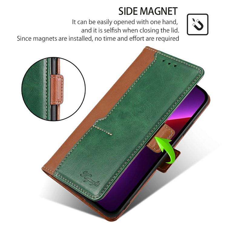 For Honor X8c 4G Contrast Color Side Buckle Leather Phone Case(Light Brown + Green)