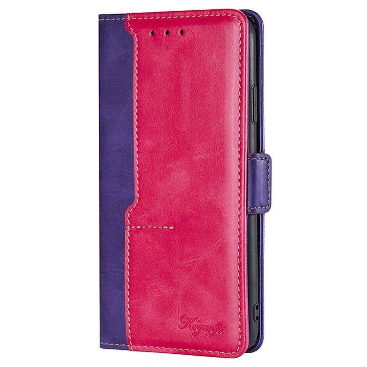 For Honor X8c 4G Contrast Color Side Buckle Leather Phone Case(Purple + Rose Red)