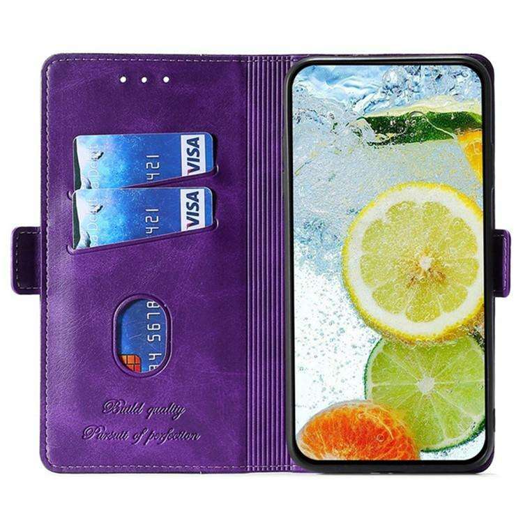For Honor X8c 4G Contrast Color Side Buckle Leather Phone Case(Purple + Rose Red)