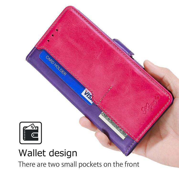 For Honor X8c 4G Contrast Color Side Buckle Leather Phone Case(Purple + Rose Red)
