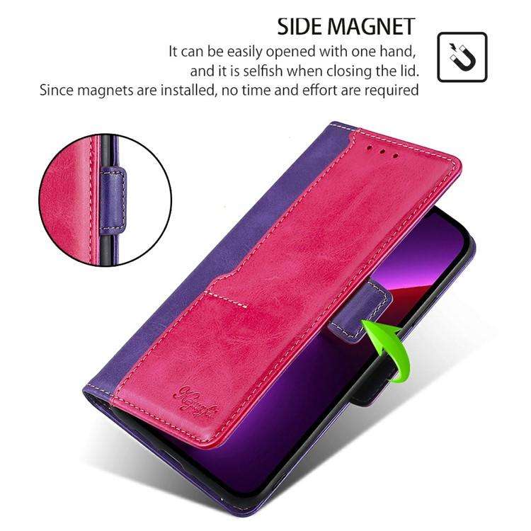 For Honor X8c 4G Contrast Color Side Buckle Leather Phone Case(Purple + Rose Red)