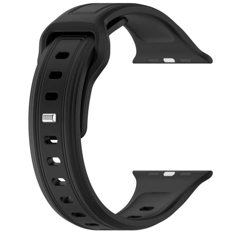For Apple Watch 9 41mm Square Buckle Silicone Watch Band(Black)