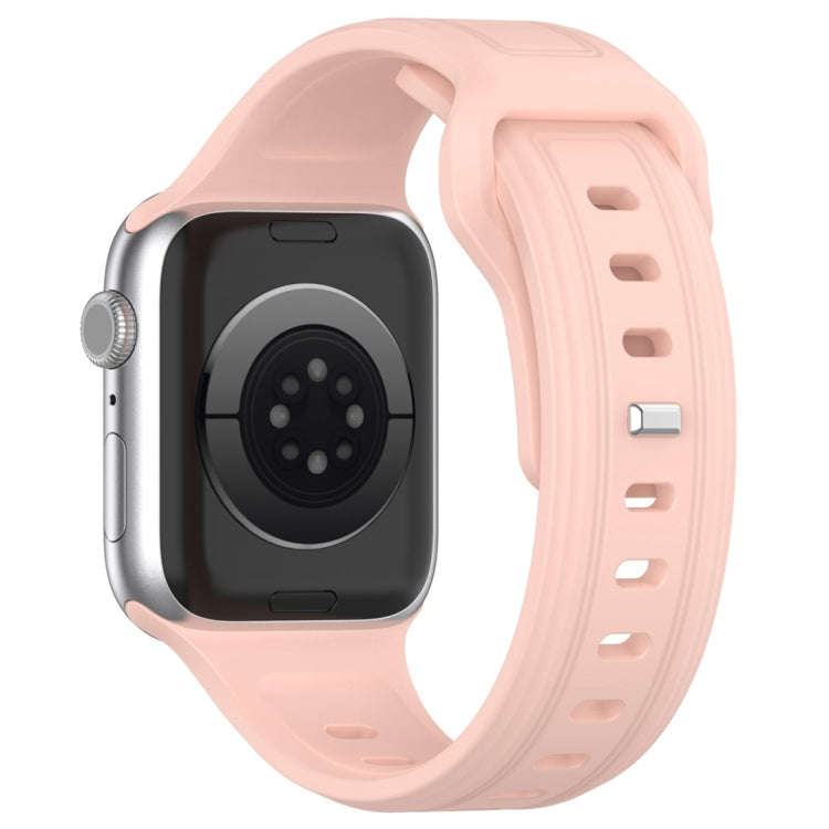 For Apple Watch 9 41mm Square Buckle Silicone Watch Band(Light Pink)