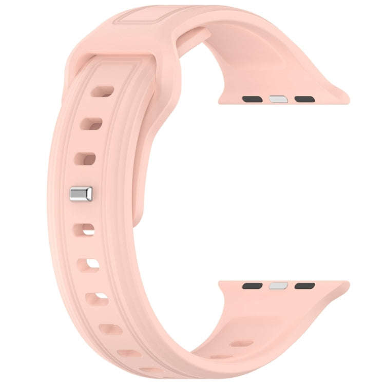 For Apple Watch 9 41mm Square Buckle Silicone Watch Band(Light Pink)