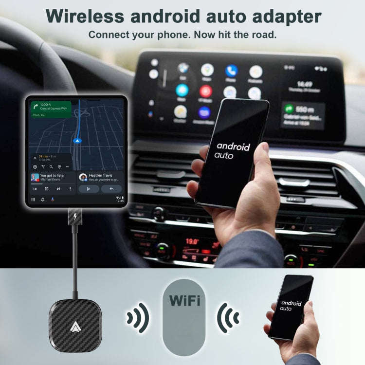 Carbon Fiber USB + USB-C / Type-C Wired to Wireless Carplay Adapter for Android(Black)