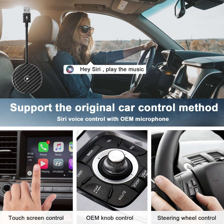 Carbon Fiber USB + USB-C / Type-C Wired to Wireless Carplay Adapter for iPhone(Black)