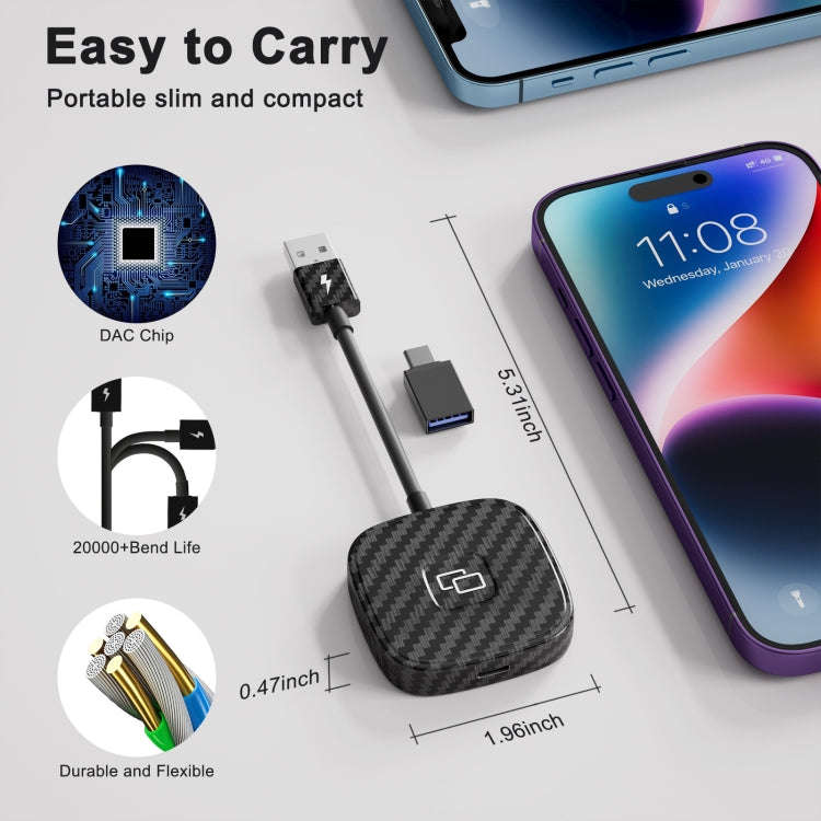 Carbon Fiber USB + USB-C / Type-C Carplay to Car Mirror Adapter for iPhone(Black)