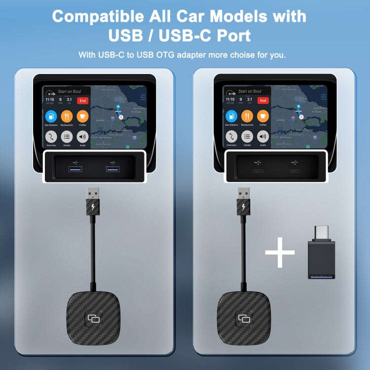 Carbon Fiber USB + USB-C / Type-C Carplay to Car Mirror Adapter for iPhone(Black)