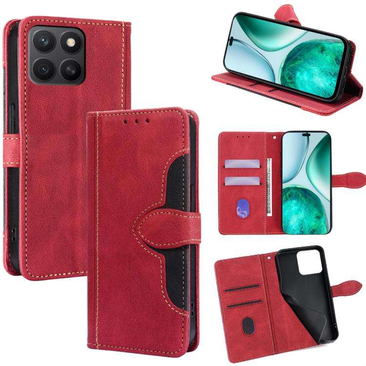 For Honor X8c 4G Skin Feel Magnetic Buckle Leather Phone Case(Red)