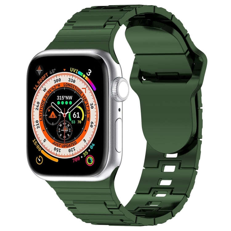 For Apple Watch 9 41mm Square Buckle Armor Style Silicone Watch Band(Plating Green)