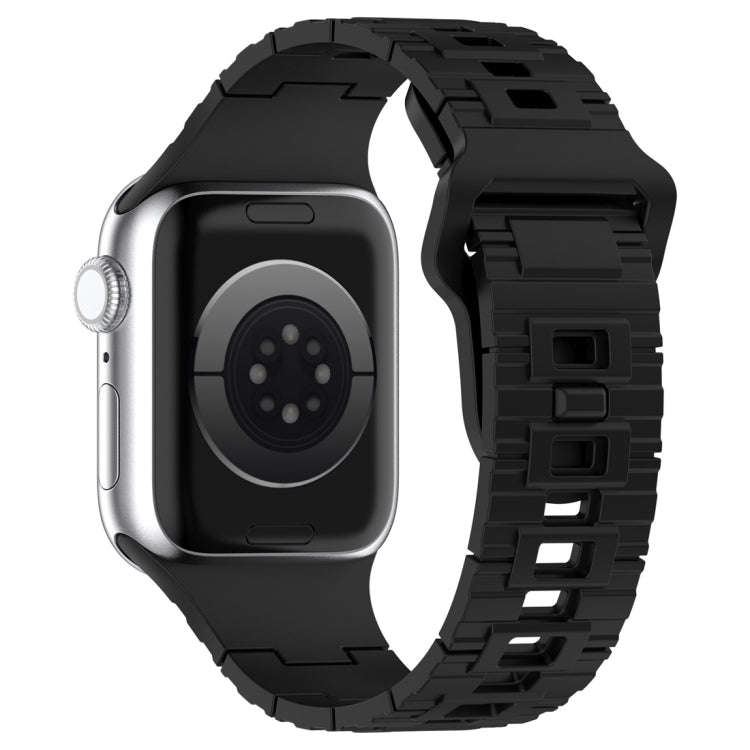 For Apple Watch 9 41mm Square Buckle Armor Style Silicone Watch Band(Black)