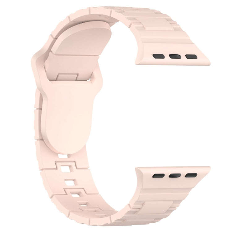 For Apple Watch 9 41mm Square Buckle Armor Style Silicone Watch Band(Light Pink)