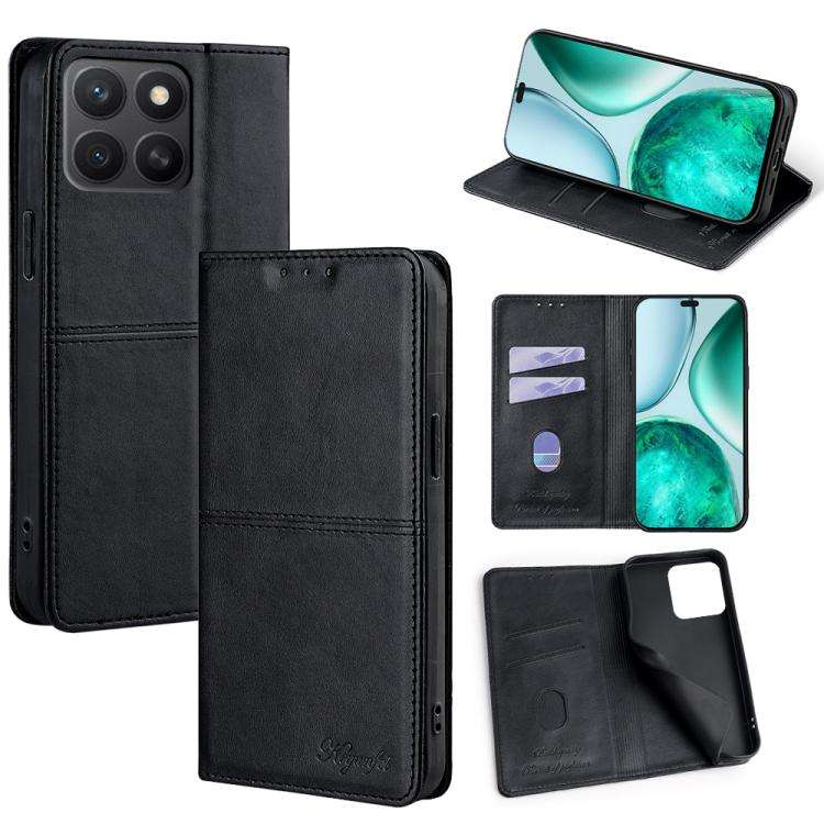 For Honor X8c 4G Cow Texture Magnetic Leather Phone Case(Black)