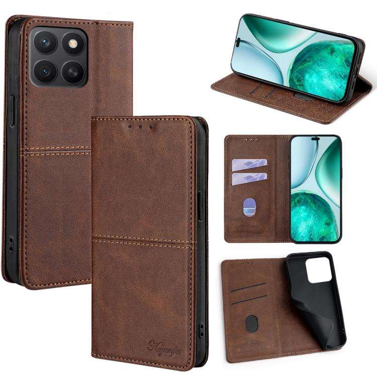 For Honor X8c 4G Cow Texture Magnetic Leather Phone Case(Dark Brown)