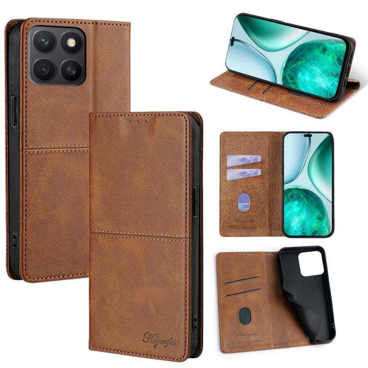 For Honor X8c 4G Cow Texture Magnetic Leather Phone Case(Light Brown)