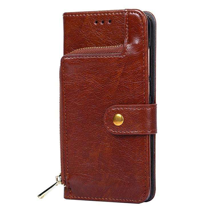 For Honor X8c 4G Zipper Bag Leather Phone Case(Brown)