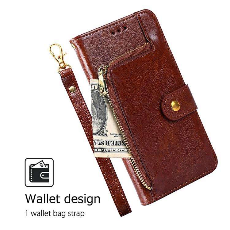 For Honor X8c 4G Zipper Bag Leather Phone Case(Brown)