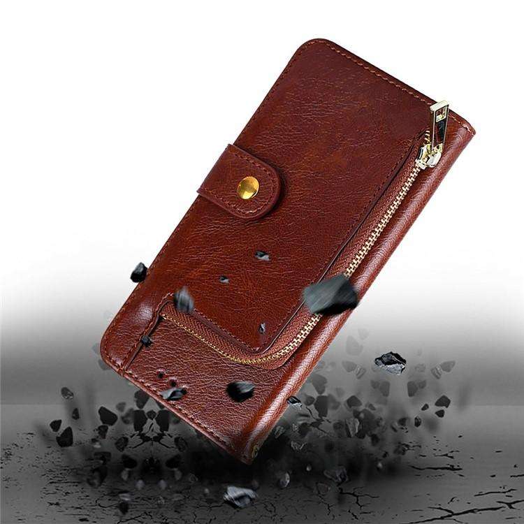 For Honor X8c 4G Zipper Bag Leather Phone Case(Brown)