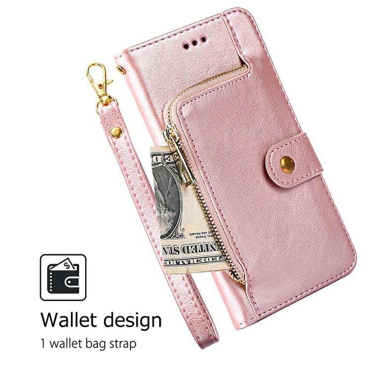 For Honor X8c 4G Zipper Bag Leather Phone Case(Rose Gold)
