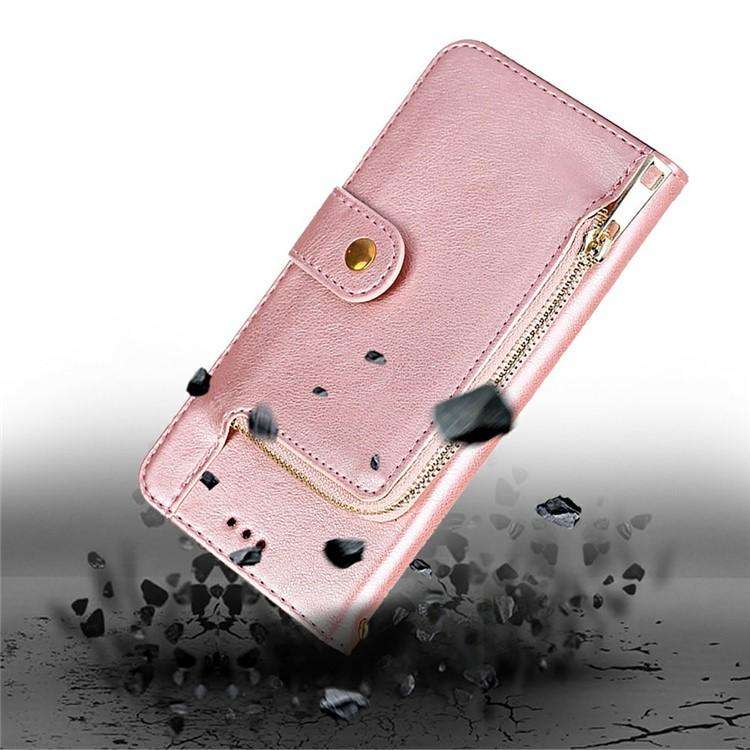 For Honor X8c 4G Zipper Bag Leather Phone Case(Rose Gold)