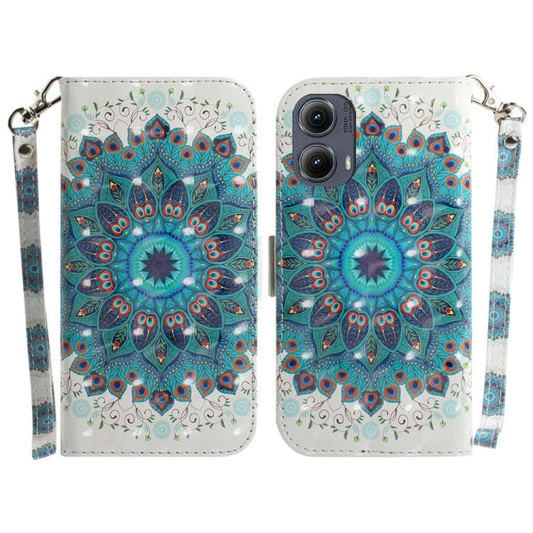 For Motorola Edge 2024 3D Colored Flip Leather Phone Case(Peacock Wreath)