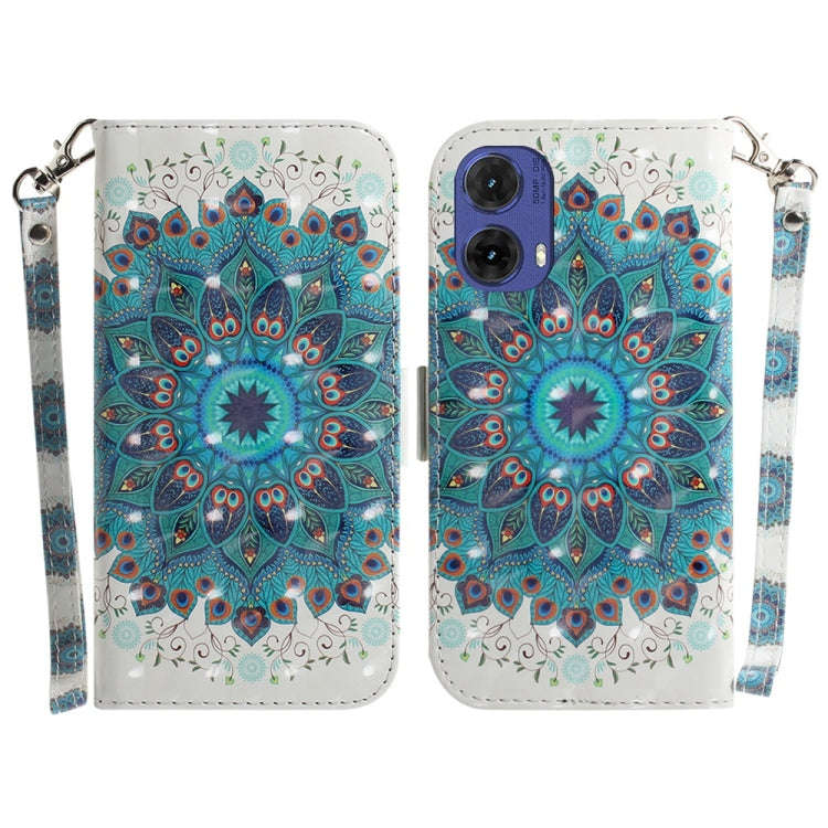 For Motorola Moto G85 3D Colored Flip Leather Phone Case(Peacock Wreath)