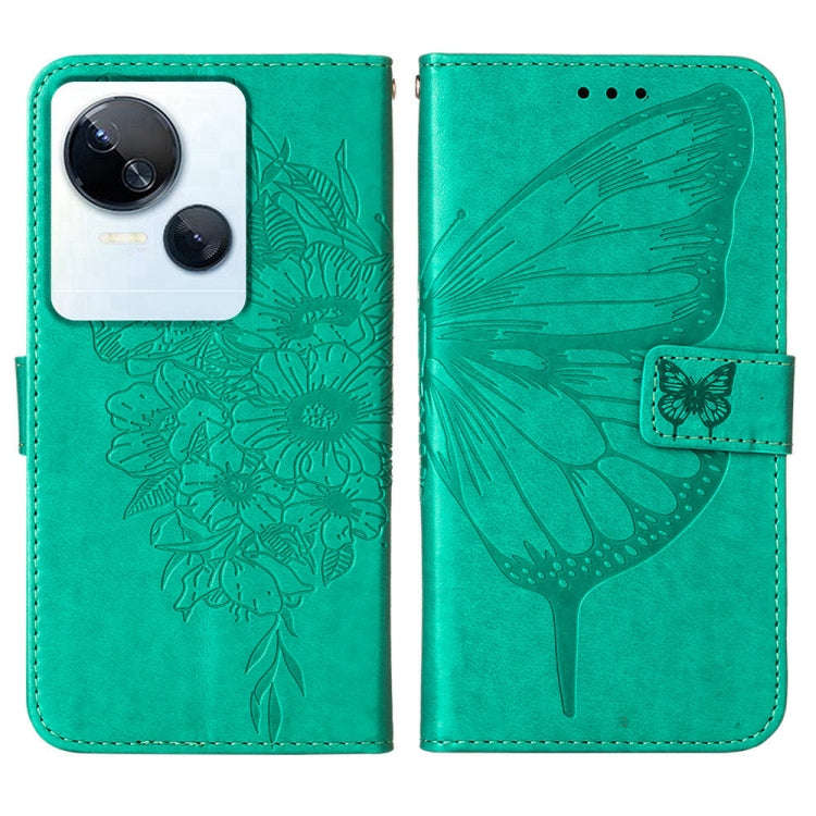 For Tecno Spark 10 5G / K18 Embossed Butterfly Leather Phone Case(Green)