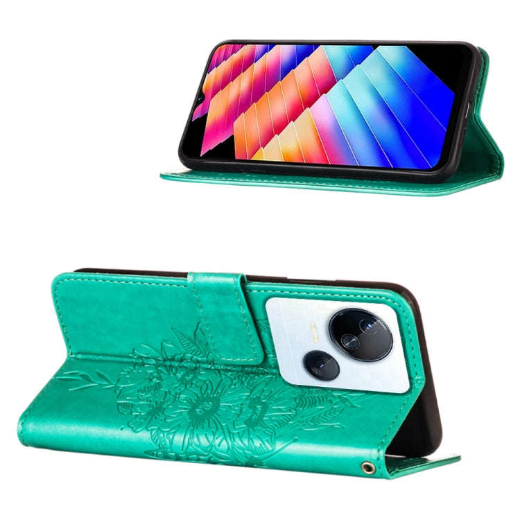 For Tecno Spark 10 5G / K18 Embossed Butterfly Leather Phone Case(Green)