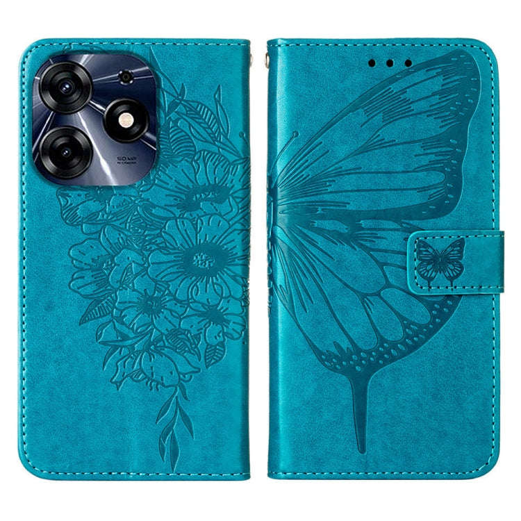 For Tecno Spark 10 Pro / Ki7 Embossed Butterfly Leather Phone Case(Blue)