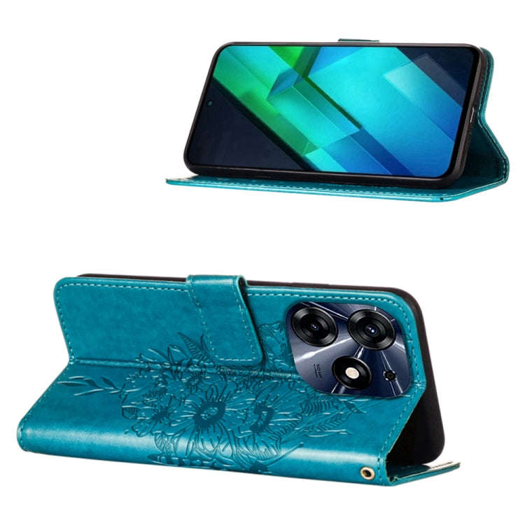 For Tecno Spark 10 Pro / Ki7 Embossed Butterfly Leather Phone Case(Blue)