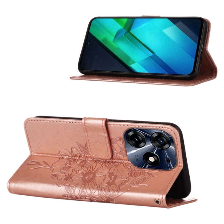 For Tecno Spark 10 Pro / Ki7 Embossed Butterfly Leather Phone Case(Rose Gold)