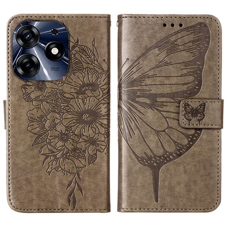 For Tecno Spark 10 Pro / Ki7 Embossed Butterfly Leather Phone Case(Grey)