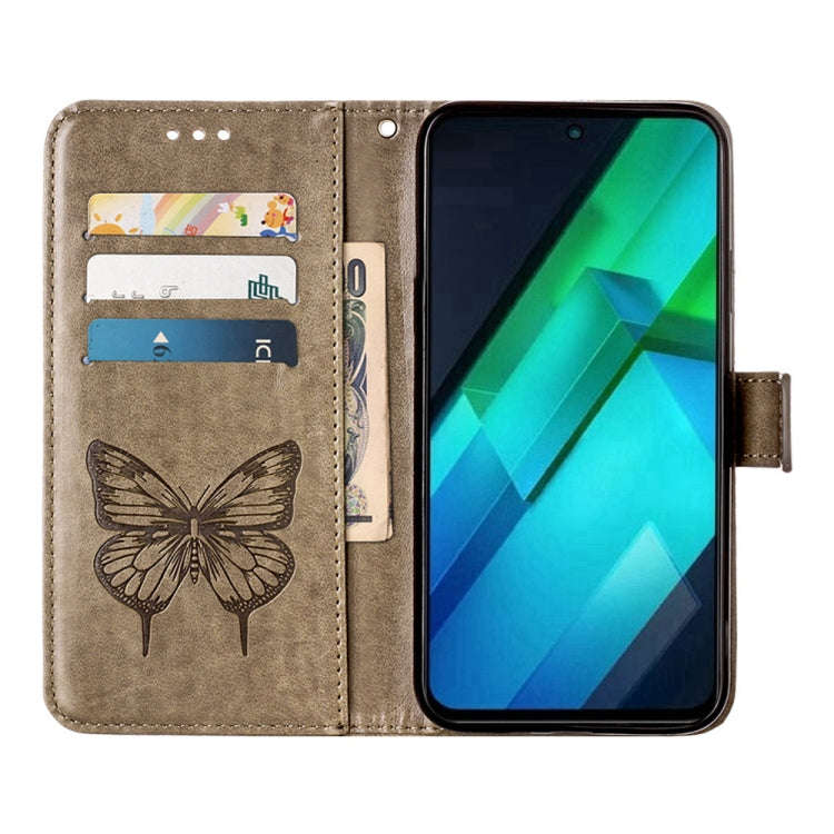 For Tecno Spark 10 Pro / Ki7 Embossed Butterfly Leather Phone Case(Grey)