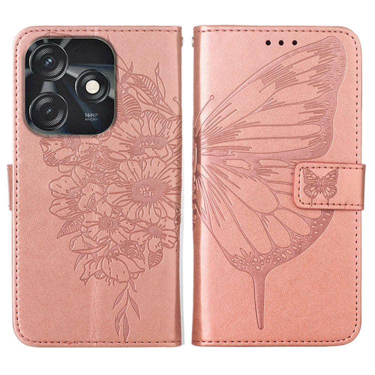 For Tecno Spark 10C / K15Q Embossed Butterfly Leather Phone Case(Rose Gold)