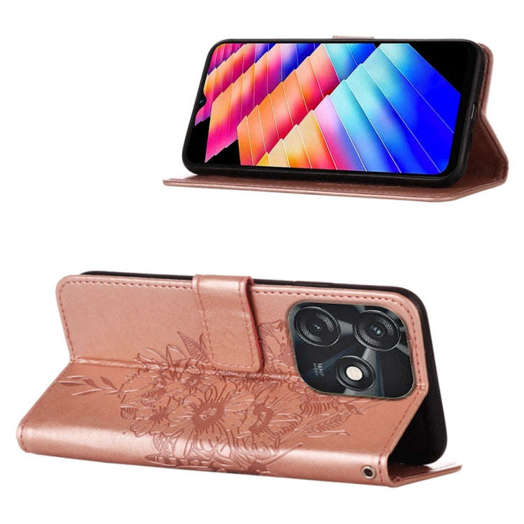 For Tecno Spark 10C / K15Q Embossed Butterfly Leather Phone Case(Rose Gold)