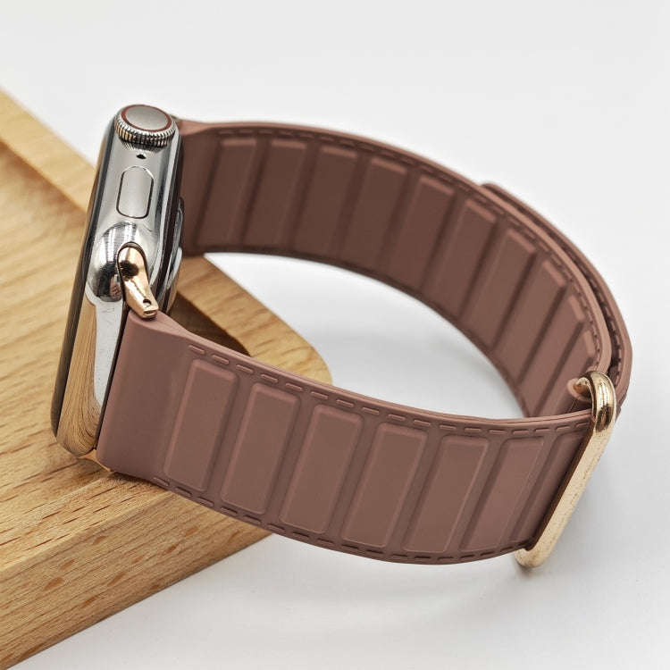 For Apple Watch Ultra 2 49mm Reverse Buckle Magnetic Silicone Watch Band(Rose Buckle Rouge)