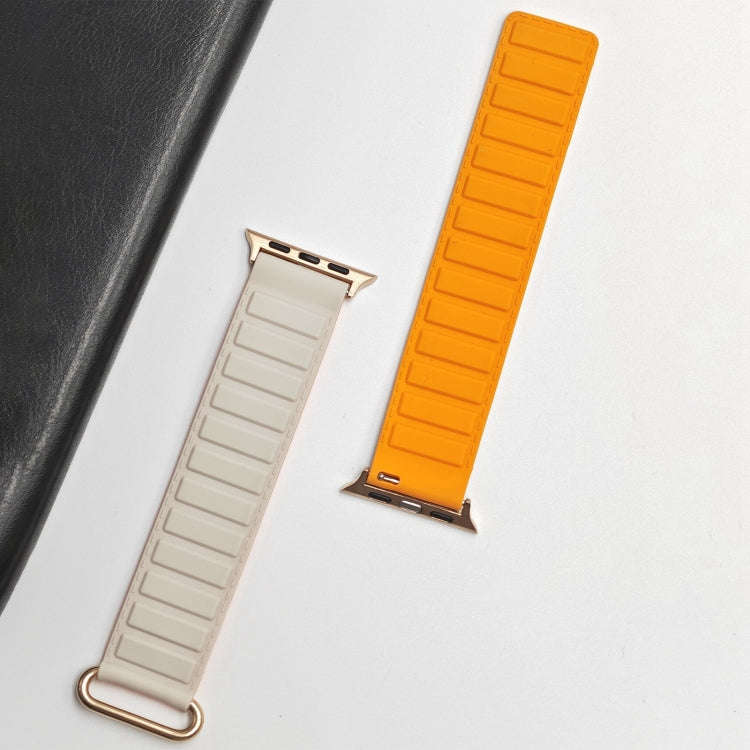 For Apple Watch Ultra 2 49mm Reverse Buckle Magnetic Silicone Watch Band(Rose Buckle Starlight Or...