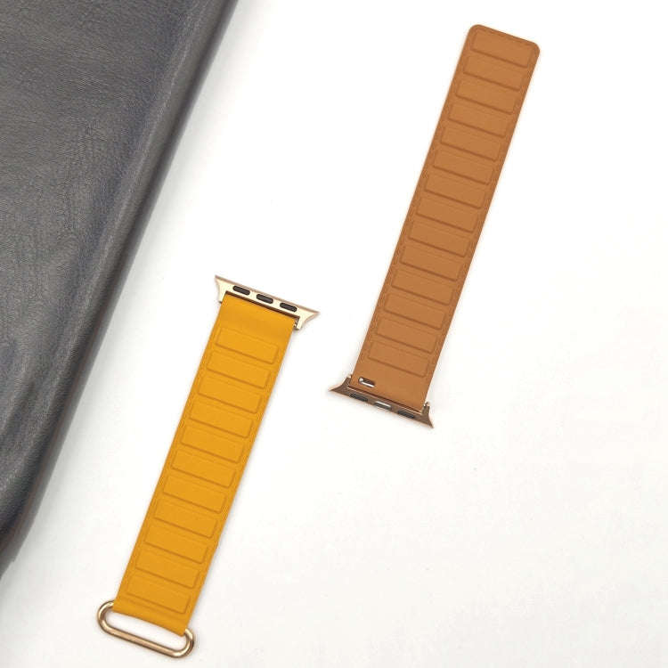 For Apple Watch Series 9 41mm Reverse Buckle Magnetic Silicone Watch Band(Rose Buckle Poppy Brown)