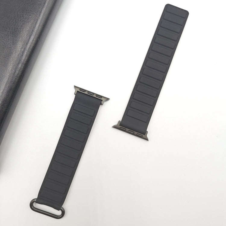 For Apple Watch Series 9 45mm Reverse Buckle Magnetic Silicone Watch Band(Black Buckle Black Brown)
